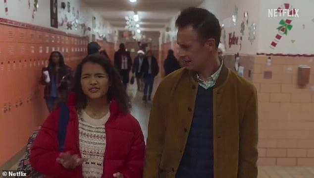 Father-daughter: The trailer then cuts to Miguel (Prinze Jr.) with his daughter Cristina (Deja Monique Cruz) who promises to set up a Bumble because he's 'way too old for Tinder'